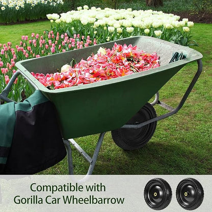 13" Tire Compatible with Gorilla Cart, 4.00-6 Flat Free Solid Tire and Wheel (Solid Polyurethane) for Wagon,Wheelbarrow,Yard Trailers-5/8" Bearings,Offset Hub 2.1" (2 Pack)
