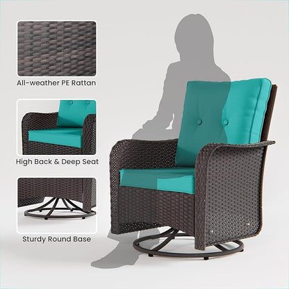 11 Pieces Outdoor Patio Furniture Set Outdoor Furniture Patio Sectional Sofa Conversation Sets w/ETL Approved 45" Gas Outdoor Fire Table & Coffee Table, Swivel Rocking Chair (Turquoise)