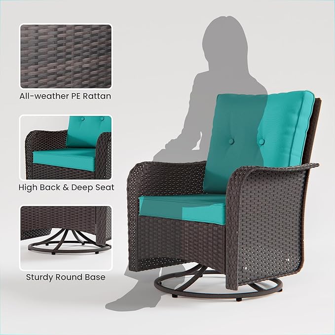 10 Pieces Outdoor Patio Furniture Set Outdoor Furniture Patio Sectional Sofa Conversation Sets w/ETL Approved 45" Gas Outdoor Fire Table & Coffee Table, Swivel Rocking Chair (Turquoise)