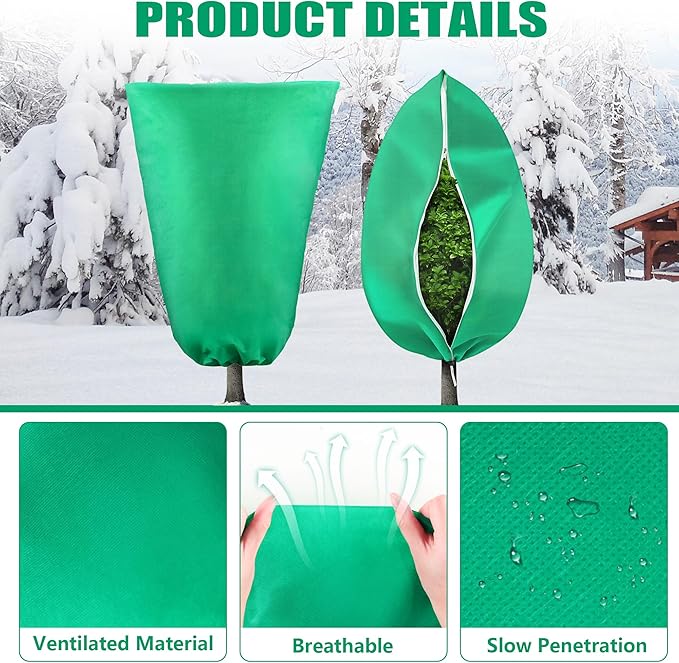 Plant Covers Freeze Protection, 2 Pack 47''×71'' Green Frost Cloths Blankets with Zipper Drawstring Shrub Tree Covers for Winter Outdoor Plants Freeze Protection