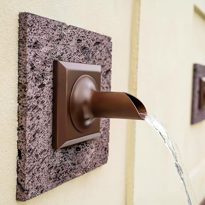 PONDO 2'' Round Water Fountain Spout, 316 Stainless Steel Spillway Waterfall Accent Scupper Feature with Integrated Spray Baffle for Landscape Decor, Garden Pond, Pool, Fountain (Brown)