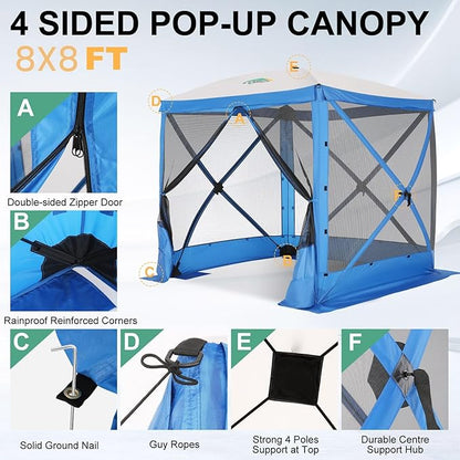 COBIZI 6x6 Pop up Gazebo Tent, Ez up Waterproof Screen Tent Screen House, Portable Outdoor Canopy Sun Shelter with Carry Bag & Ground Stakes for Camping, Garden and Picnics, Blue(Upgraded 2.0)