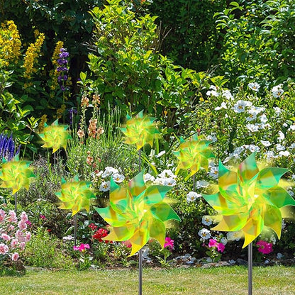 Hausse 10 Pack Reflective Pinwheels Wind Spinner, Extra Sparkly Pinwheel with Stakes, Bird Repellent Blinder Devices Deterrent to Scare Birds Away from Yard Patio Farm Garden, Transparent Yellow
