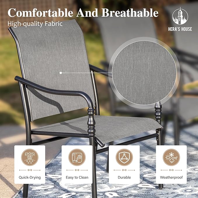 HERA'S HOUSE Square Outdoor Dining Set for 8, 9 Pieces Patio Table and Chairs Set, All Weather Black Metal Table with 8 Dining Chairs for Backyard Garden Lawn Deck Porch