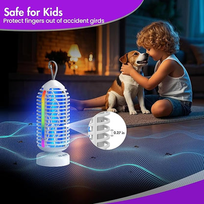 Bug Zapper Outdoor with Colorful Lighting and Auto-Sensing, 3 in 1 Cordless 4000mAh Battery Electric Fly Trap, Rechargeable Mosquito Zapper for Camping, Patios, Garden, Kitchen (2Pack-White)