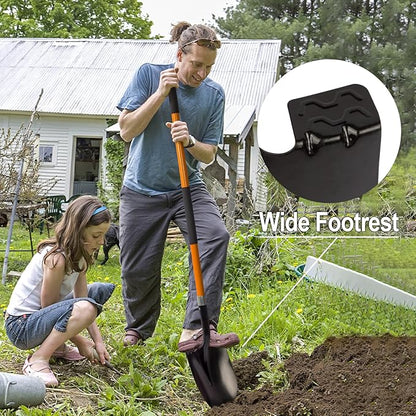 VNIMTI Heavy Duty Gardening Shovel, 56 Inch Round Blade with Fiberglass Handle (Orange)