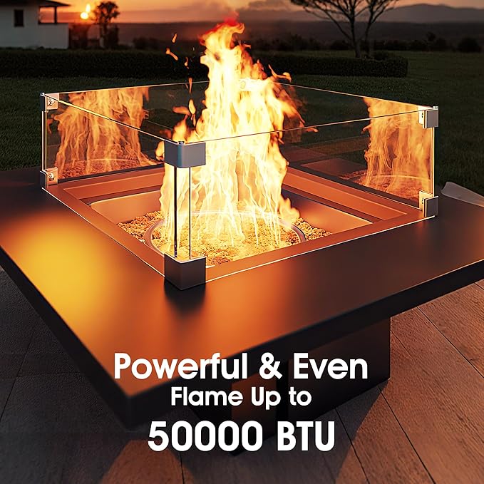 28 Inch Outdoor Propane Fire Pit,50,000 BTU Gas Firepit Table with Steel Lid,304 Stainless Steel H-Burner,Lava Rocks and Wind Guard,Fire Pits for Outside Patio Deck Garden,Black