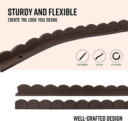 Playsafer L Shaped Flexible Rubber Scalloped Edger for Lawns Landscaping and Playground | Easy No Dig Installation| 4' Long (6, Brown)