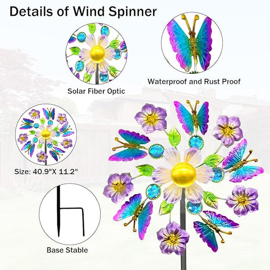 40" Solar Butterfly Wind Spinners Garden Stake, Solar Wind Sculpture Yard Art Decorations for Lawn,Patio&Yard & Garden Decor, Metal Whirligigs Wind Spinners Outdoor