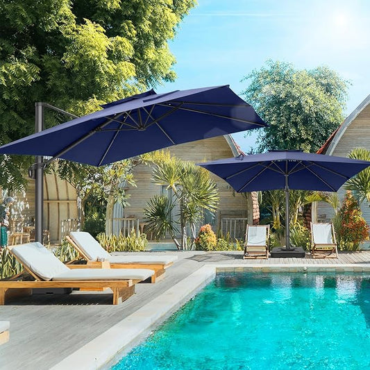 HOTIME10x10ft Patio Umbrella Cantilever Umbrella Double Top - Upgrade and Intensify - 360 Rotation and 5 Angles Adjustment - Aluminum Offset Pool Umbrella Outdoor Umbrellas for Patio Garden Deck Pool