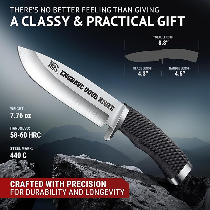 Custom Knife for Men and Women - Personalized Idea Gifts - Engraved Gifts for Dad Husband Boyfriend Wife Girlfriend - Customized Fixed Knives for Birthday - Unique Present 148109 PS