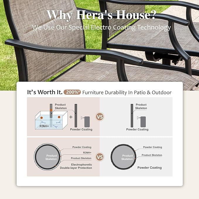 HERA'S HOUSE Outdoor Patio Dining Set of 9, 9 Piece Outdoor Table and Chairs Set of 1 Extendable Large Patio Table and 8 Quick Dry Textilene Swivel High Back Rocking Chairs for Lawn, Park, and Garden