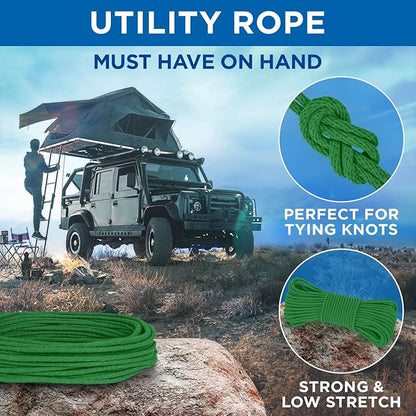 TECEUM Cotton Rope 3/16” (5 mm) – 50 FT – Strong All-Purpose Braided Rope – Natural Cotton – for Crafting, Сamping, Clothes Line, DIY, Indoor & Outdoor Use – Green