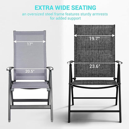 UDPATIO Patio Folding Dining Chairs Set of 2, Folding Lawn Chairs for Adults with Padded All Weather Breathable Textilene, Dark Gray