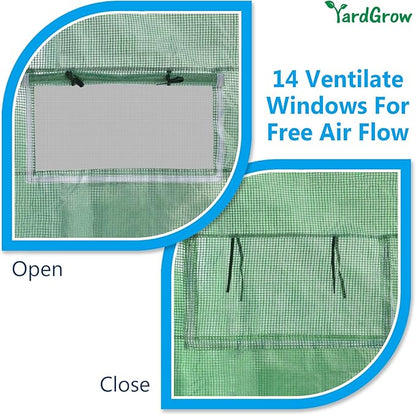 YardGrow Greenhouse Replacement Cover Larger Walk in Outdoor Plant Gardening Greenhouse, 2-Doors with 2 Mesh Windows, Frame Does NOT Included (26'x10'x7')