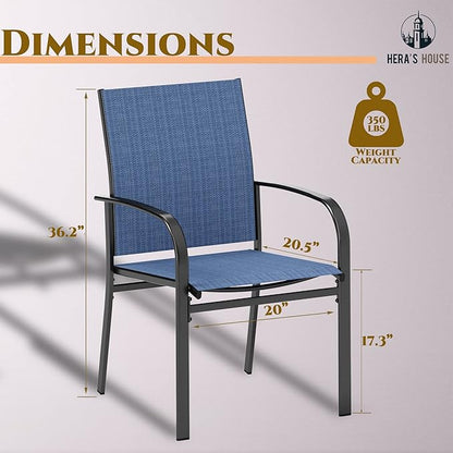 HERA'S HOUSE Patio Dining Chairs Set of 8, 36" Textilene Fabric Outdoor Chairs with Wrought Iron Metal Frame Support 350lbs for Lawn Backyard Garden Kitchen, Blue