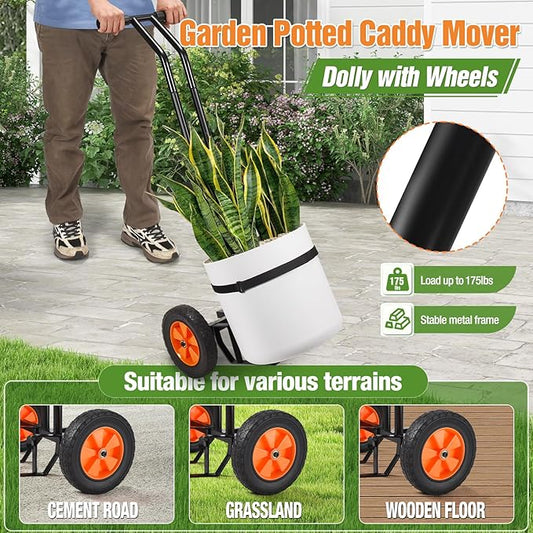 Plant Caddy with Wheels, Heavy Duty Plant Dolly Cart with Adjustable Grabbing Arm and Suction Cups for Plant Pots, Garden Pot Mover Trolley Cart with Strap, Ideal for Indoor and Outdoor Use, Black