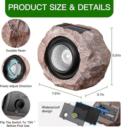 Solar Rock Lights Outdoor, 4 Pack Solar Spotlights Outdoor Waterproof Super Bright Rock Light, Adjustable Light Angle Landscape Rocks for Decks Yard Pathway Walkway Patio Lawn