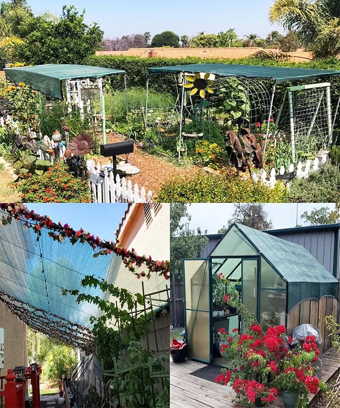 e.share 70% Shade Cloth for Garden, 12 Ft X 12 Ft Sun Shades Outdoor Patio with Grommets for Plant Covers,Porch Screen,Pergola Shade Cover,Greenhouse,Green