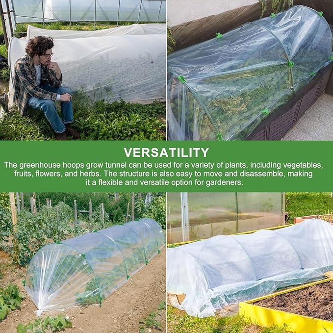 8 Sets 41.3"x31.5" Garden Hoops for Raised Beds, Greenhouse Hoops Grow Tunnel Durable Removable Row Cover Hoops for Garden Netting DIY Kits with 24 Clips