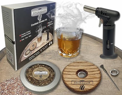Cocktail Smoker Kit - Made in USA - Lifetime Warrenty - Apple+Cherry+Walnut Wood Chips - Create Smoked Old Fashioned - Great Bourbon Gift - Includes Premium Torch & NEW Gift Box. (No Butane)
