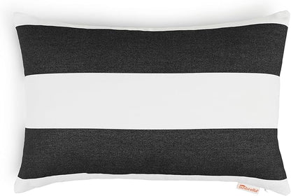 Austin Horn Classics Sunbrella Cabana Stripe White/Black, Zippered Boudoir Pillow Cover ONLY (Set of 2) Indoor/Outdoor, Fill Sold Seperately