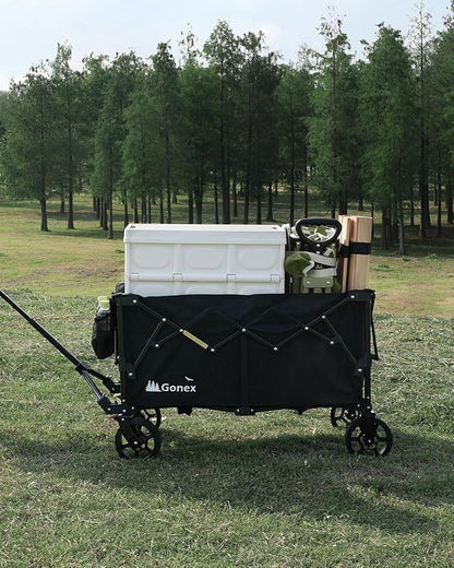 Gonex 38''L Collapsible Foldable Wagon Cart with 360lbs Weight Capacity, 220L Folding Utility Garden Cart with Detachable Wheels for Grocery Sports Shopping Camping - Black