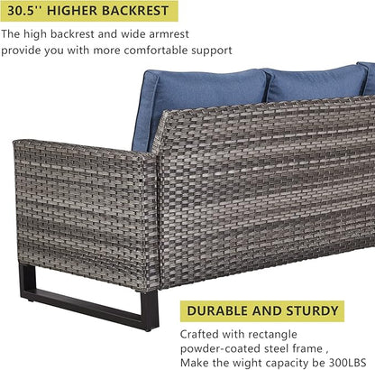 HUMMUH Patio Furniture Set with Fire Pit Table 41 in 55,000 BTU,5 Piece Wicker Outdoor Conversation Sets -Sturdy Outdoor Swivel Rocker Chairs Patio Sofa for Porch,Garden,Backyard