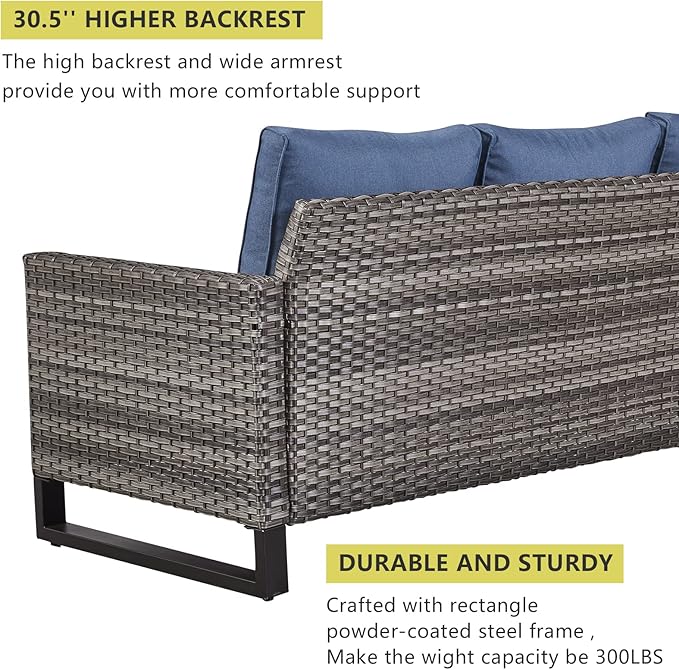 HUMMUH 6 Piece Patio Furniture Outdoor Sectional Sofa Set All-Weather Wicker Outdoor Chairs with End Table Ottomans for Patio,Porch,Garden,Backyard