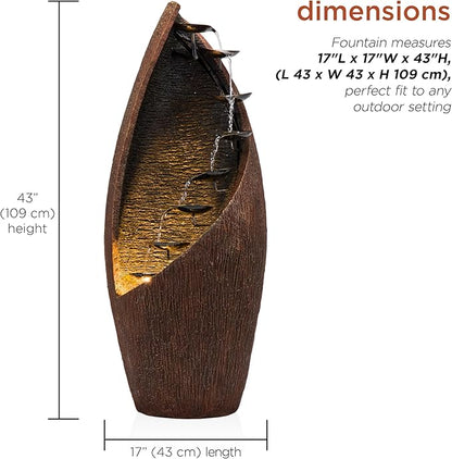 Alpine Corporation GIL122 43" Outdoor Floor Contemporary Tiered Bronze Metal Water Fountain with LED Lights, Stylish Outdoor Water Feature for Garden and Patio Décor, Brown