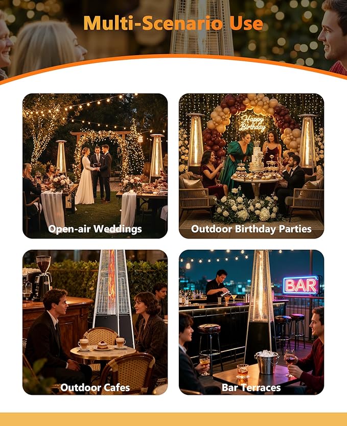 HUGROVE Pyramid Patio Heater for Large Area, 48,000 BTU Rapid Heating Outdoor Propane Heater With Wheels and Weatherproof Cover, Triple Protection System for Patio, Backyard, Garden, Pool (1 heater)