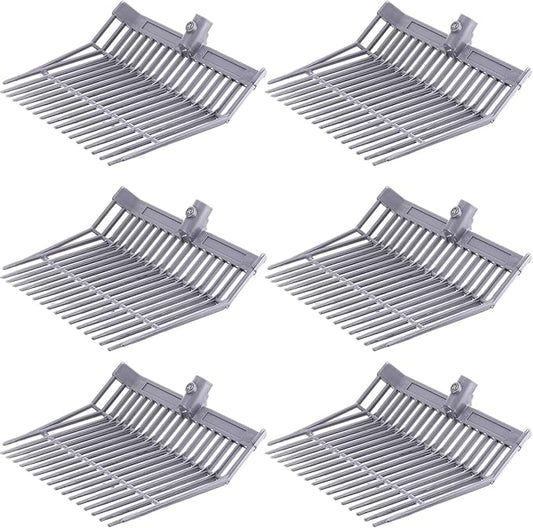 Lasnten 6 Pcs Manure Fork Head Bulk 18 Tines Pitch Fork Replacement Head with Screws and Nuts Durable Stable ABS Plastic for Horse Stall Picking up Manure