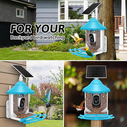 2K HD Smart Bird Feeder Camera with Solar Power, AI Bird Species ID, Auto Video Capture, Instant Notifications, SD&Cloud Storage