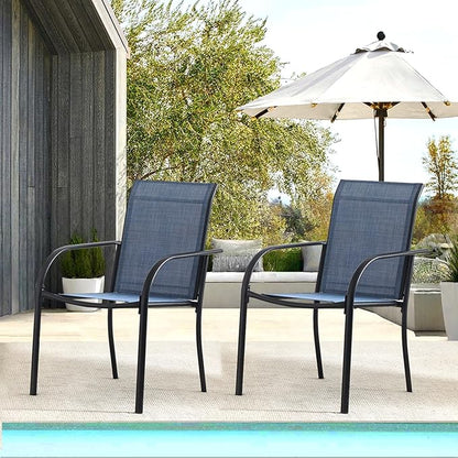 Patio Chairs Set of 2, Outdoor Dining Chairs with Breathable Textilene Fabric, Stackable Patio Chairs for Lawn, Garden, Backyard, Poolside, Dark Blue
