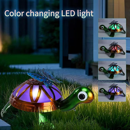 Solar Garden Outdoor Statues with Butterfly, Metal Garden Turtle Statue Solar Lights Outdoor Tortoise Figurines for Patio, Lawn, Yard Ornament, Housewarming Gifts