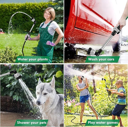 RESTMO Metal Watering Wand, Heavy Duty Garden Hose Wand with 180° Swivel Ratcheting Head, 16'' Hose Nozzle Sprayer with 7 Spray Patterns and Flow Control, for Water Hanging Baskets and Shrubs, Black