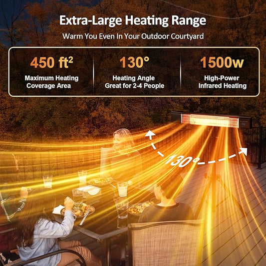 Outdoor Heaters for Patio, Patio Heater with Remote,3 Heat Level&24H Timer, IP65, Overheat Protection, Wall Mount/Tripod, Infrared Electric Patio Heaters for Outdoor Use, Garage, Porch, Indoor