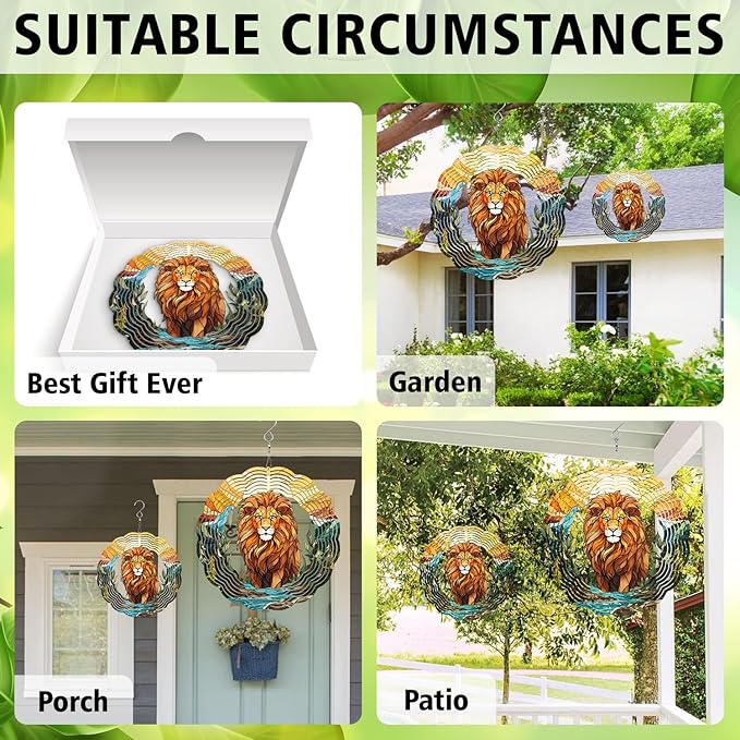 Lion Wind Spinner - Unique 3D Hanging Wind Spinner for Yard and Garden