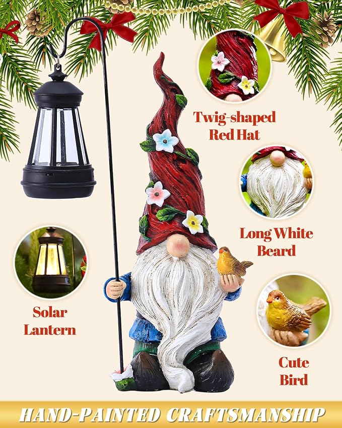 Garden Gnomes Outdoor Statue with Solar Lights,Solar Gnomes Decorations for Yard Outdoor gnome Decorations for Garden, Patio Gnome Gifts for Mom