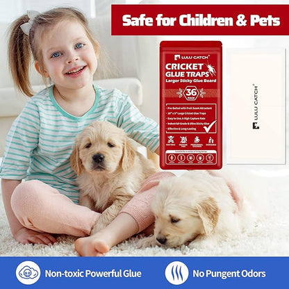 LULUCATCH Cricket Insect Glue Traps - 36 Pack Bug Sticky Traps, Large & Adhesive Spider Scorpion Trap with Pre-Baited Attractant, Highly Effective Glue Boards Indoor, Non-Toxic, Pet Safe Pest Control
