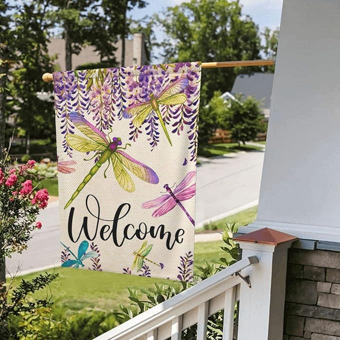 Dragonfly Garden Flag Vertical Double Sided Outdoor Yard Flags 12.5x18 Inch Burlap Banners for House Lawn