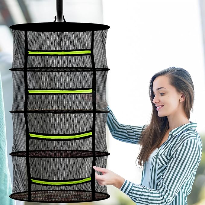 Herb Drying Rack with Mesh Design, Hanging Drying Rack with Green Zipper & Garden Pruning Shears – Versatile Plant Drying Solution (6 Layers)