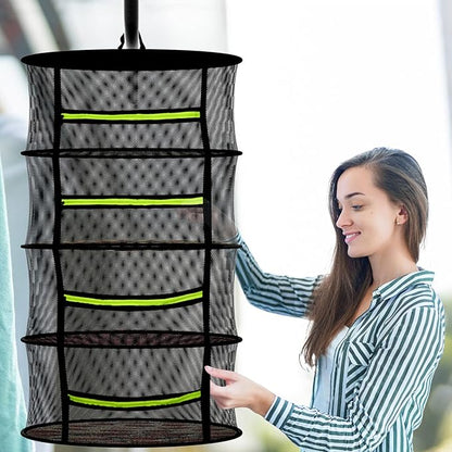 8 Layer Large Capacity Herb Drying Rack, Collapsible Hanging Mesh Net with Green Zipper, Hooks & Bonus Garden Scissors, Bulk Drying for Fresh Herbs, Flowers & Plants – Indoor Outdoor (23.62")