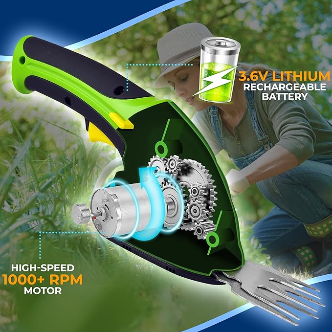 Pyle Cordless Handheld Grass Cutter Shears | Portable Lightweight Electric Hedge Shrubbery Trimmer | Hand Held Garden Clippers Powered With Rechargeable 3.6V Battery | Changeable Blade Trimmers