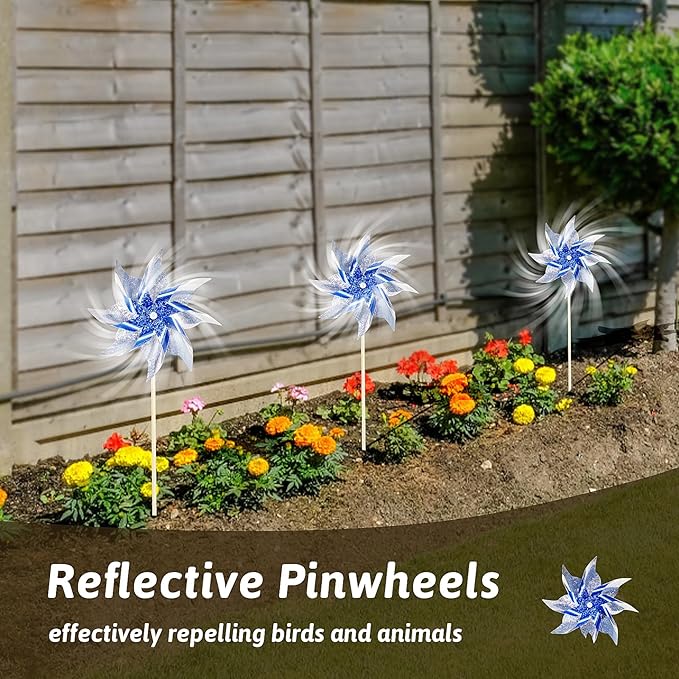 10 Pack Reflective Pinwheels for Yard and Garden, Wind Spinners Outdoor Bird Scare Devices, Sparkly Windmills for Garden Decor Scare Birds Away Garden Wind Spinners for Outside Patio Garden