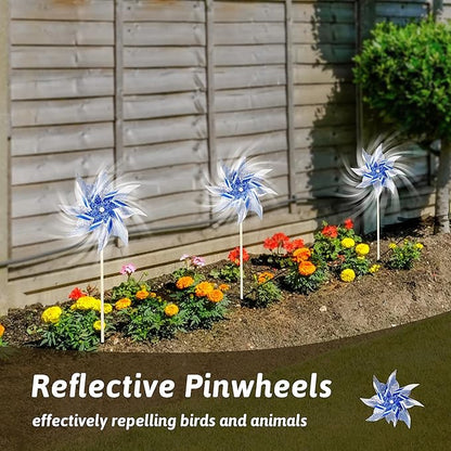 10 Pack Reflective Pinwheels for Yard and Garden, Wind Spinners Outdoor Bird Scare Devices, Sparkly Windmills for Garden Decor Scare Birds Away Garden Wind Spinners for Outside Patio Garden