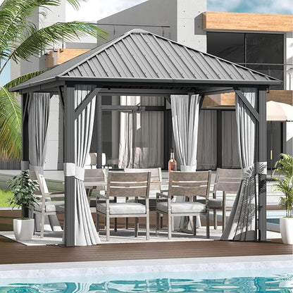 Aoxun 10 x 10 Hardtop Gazebo, Aluminum Metal Outdoor Gazebo with Double Galvanized Steel Top