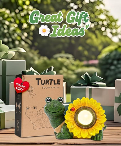 Nacome Solar Turtle Garden Decor with Sunflower: Outdoor Clearance Statues Lights for Outside Lawn Ornaments Porch Patio Balcony Yard - Birthday Gifts for Mom Grandma Women(Green)