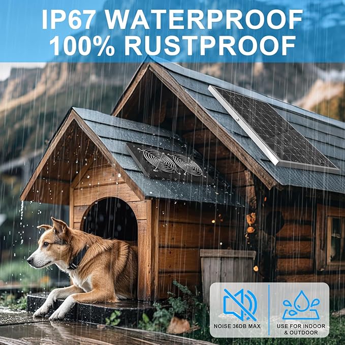 25W Solar Powered Exhaust Fan, Ultra Durable Dual Mental Shell Ventilation for Chicken Coops, Pet Sheds, Dog Houses and Greenhouses - High Speed Airflow, Energy Saving, Waterproof Plug & Play