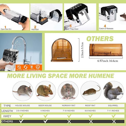 Humane Mouse Traps, 12.2 inches Enlarged No Kill Rat Live Traps 2 Pack for Chipmunks, Reusable Catch and Release Mice, Pet and Children Friendly Mouse Trap That Work